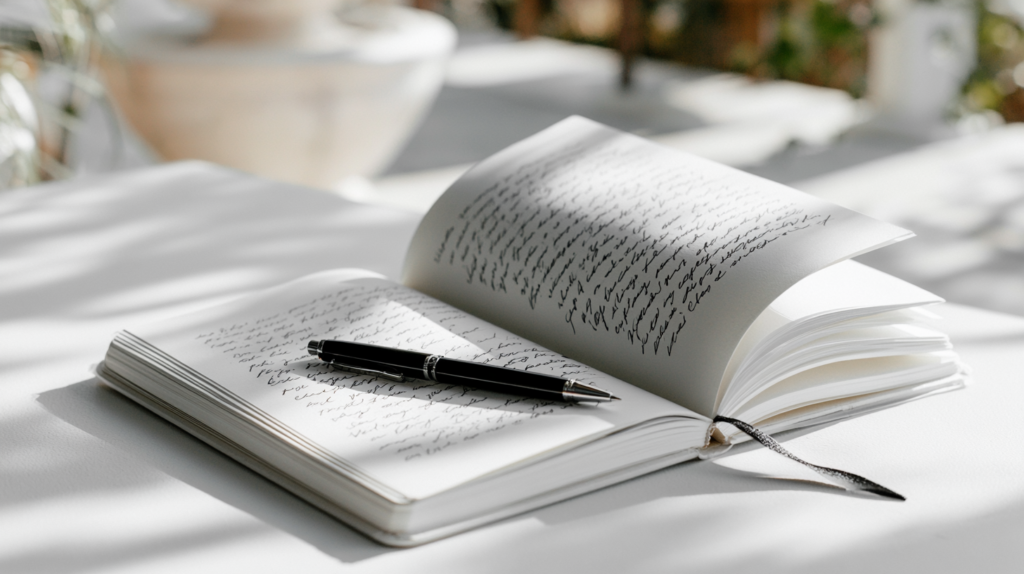 転職活動やキャリアの悩みをノートに書き出して整理する女性をイメージした手書きメモとペンの写真