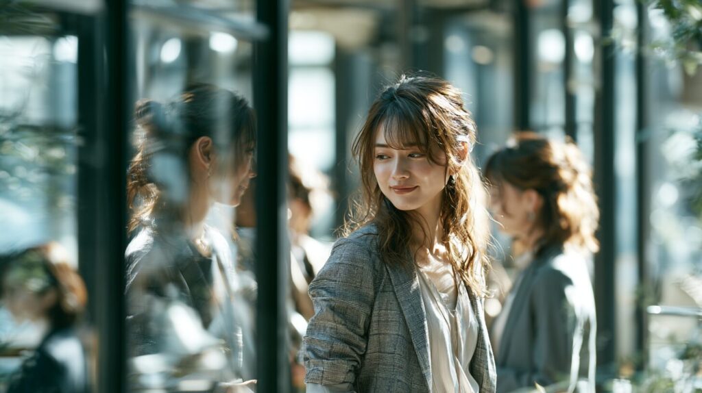 ノートパソコンを持って微笑む女性。副業から起業したい女性が理想の働き方を目指すイメージ画像。