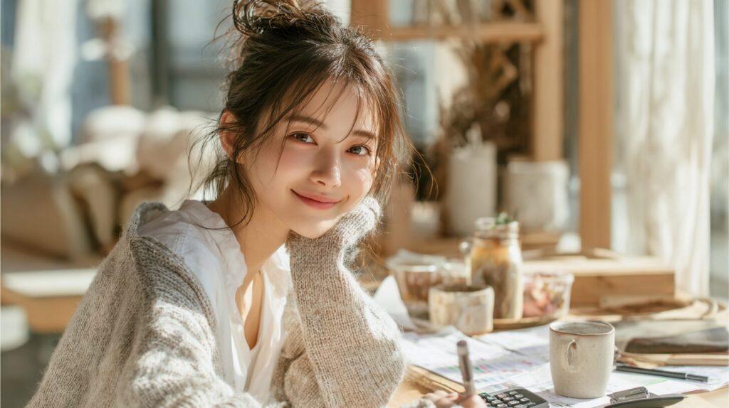 書類や電卓を前に安心した表情を見せる女性のイメージ。副業の確定申告で「20万円以下なら申告不要」と誤解しやすいポイントを解説する記事のアイキャッチ画像。