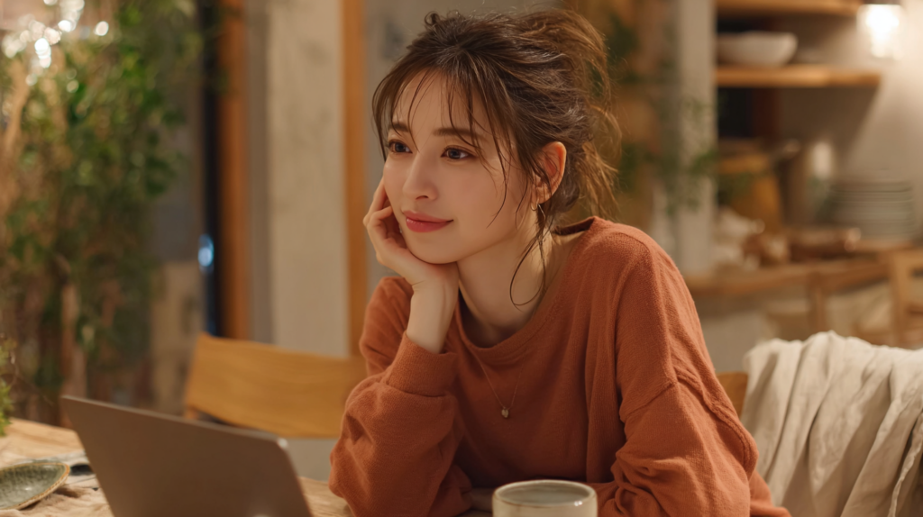副業で月3万円を稼ぎながら、月5万円を目指すべきか考える女性のイメージ
