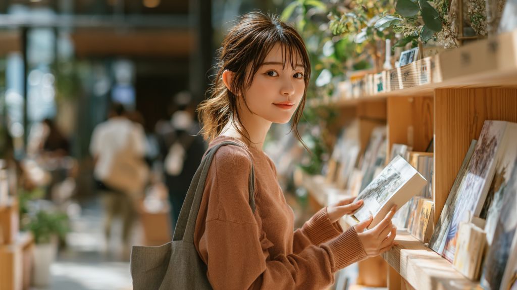 好きなことの見つけ方を探し、本や興味のあることに触れる社会人女性