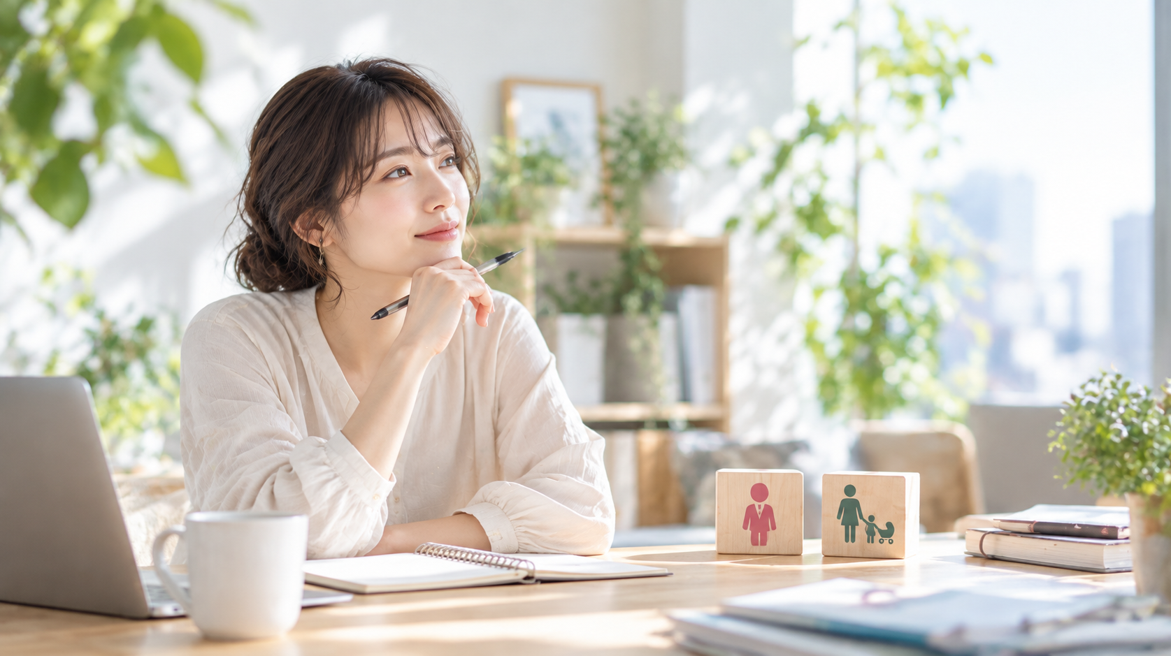 えるぼしとくるみんの違いを比較しながら転職先の働き方を考える女性